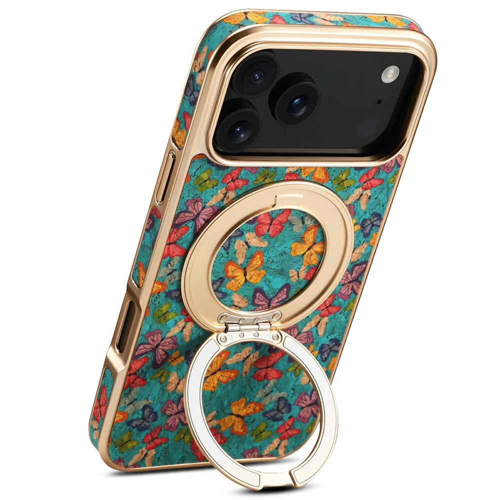 A22 For iPhone 17 Pro Max Case Compatible with MagSafe Kickstand Electroplated Floral Phone Cover - Blue - Image 2