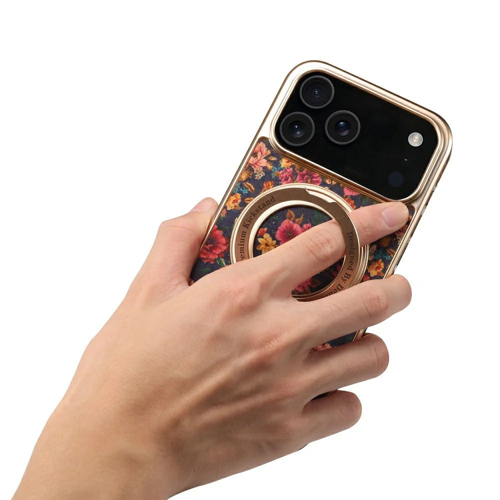 A22 For iPhone 17 Pro Max Case Compatible with MagSafe Kickstand Electroplated Floral Phone Cover - Purple - Image 5