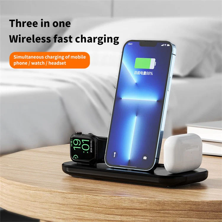 A32 3-in-1 Foldable Charging Station with Ip Connector for Iphone / Apple Watch / Airpods - Black - Image 4