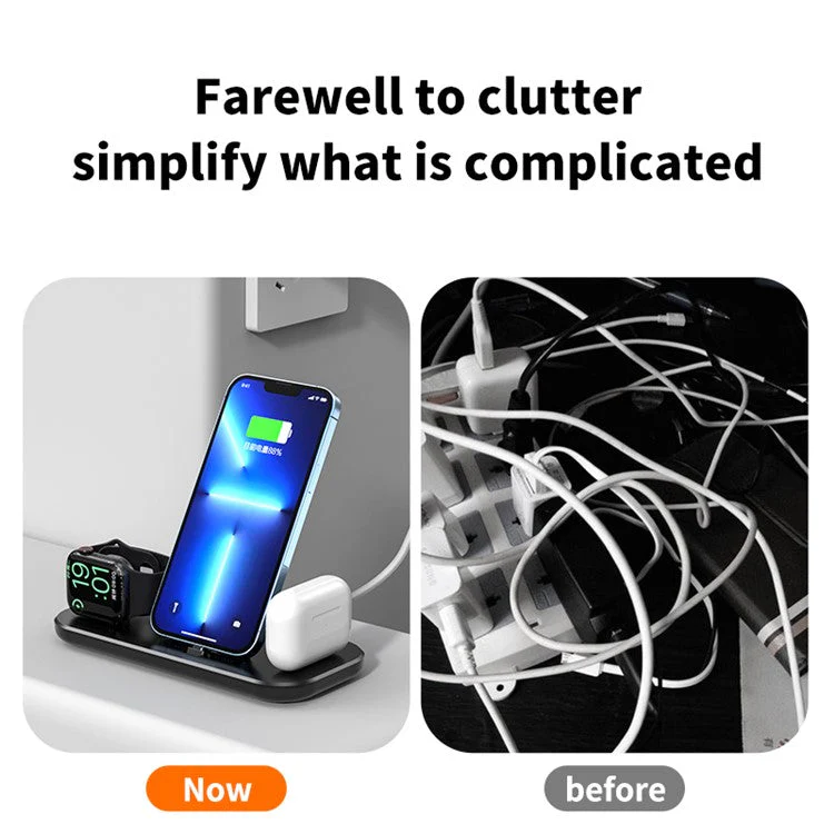 A32 3-in-1 Foldable Charging Station with Ip Connector for Iphone / Apple Watch / Airpods - Black - Image 5