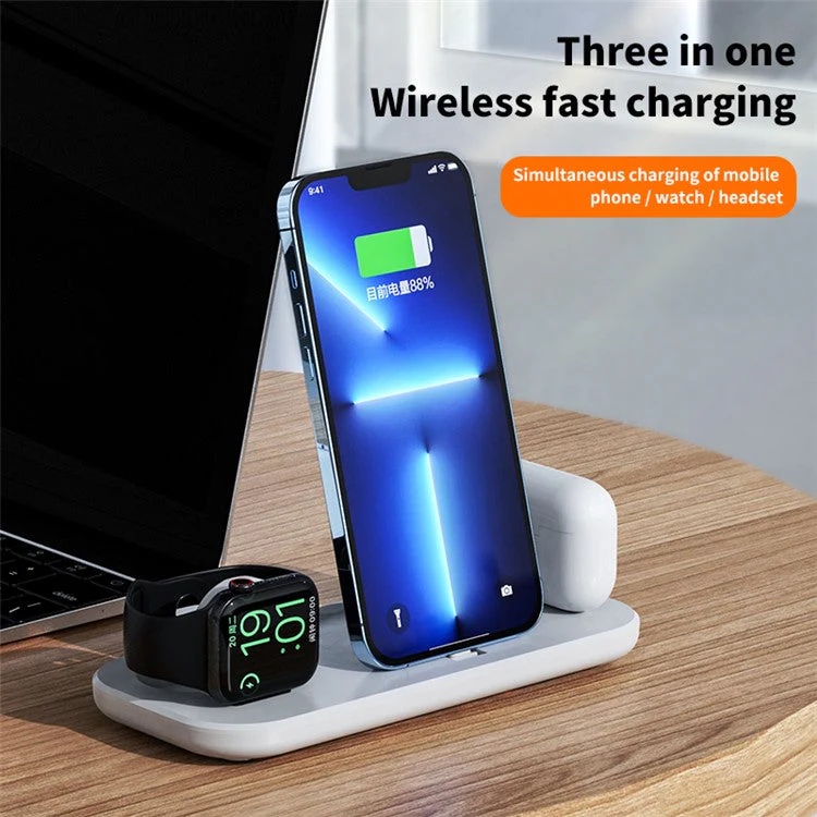 A32 3-in-1 Foldable Charging Station with Ip Connector for Iphone / Apple Watch / Airpods - Black - Image 6