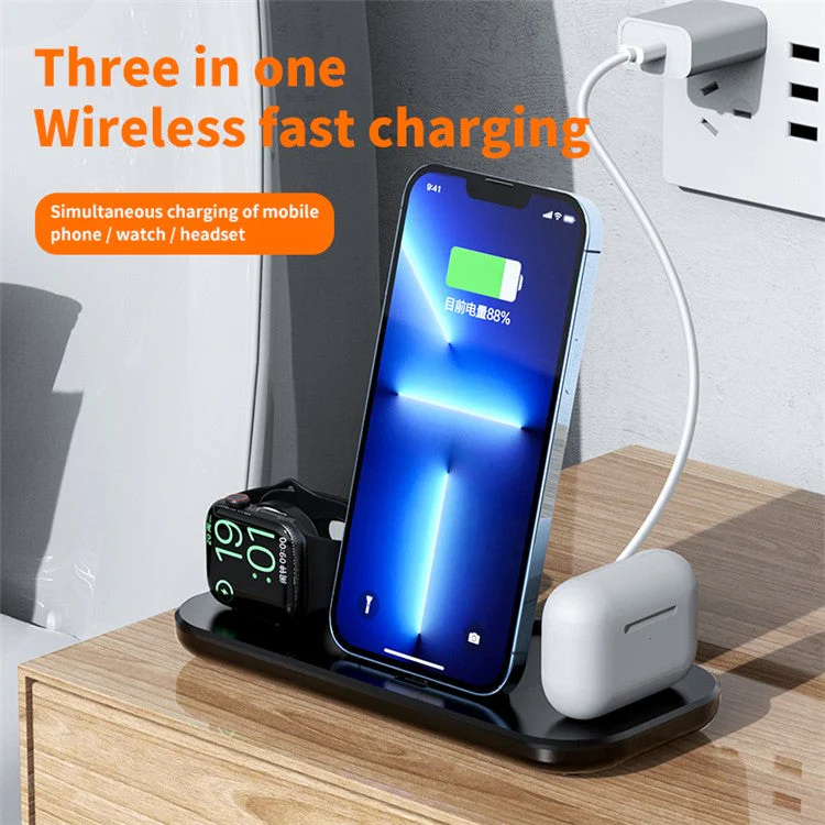 A32 3-in-1 Foldable Charging Station with Ip Connector for Iphone / Apple Watch / Airpods - Black - Image 8
