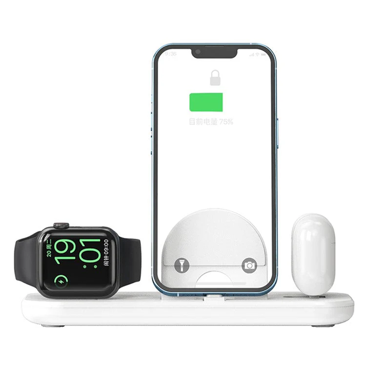 A32 3-in-1 Foldable Charging Station with iP Connector for iPhone / Apple Watch / AirPods - White - Image 2