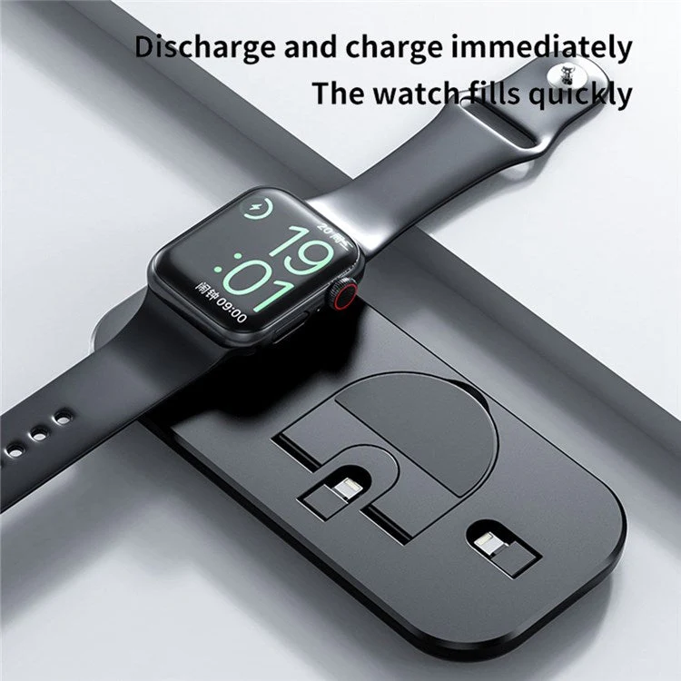 A32 3-in-1 Folding Charging Dock for iPhone AirPods Charging Station with Dual Lightning Connectors Portable Wireless Charger for Apple Watch Series - Black - Image 4