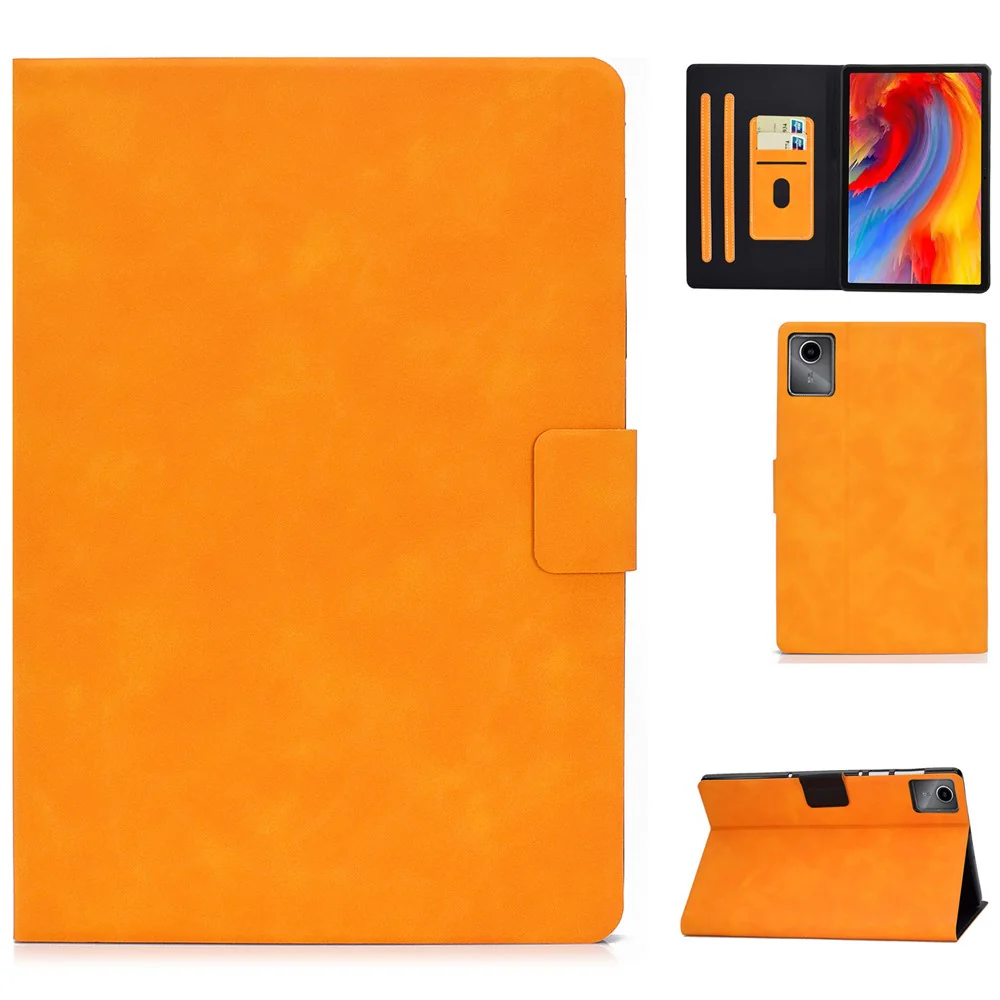 A4 For Lenovo Tab M11 / Xiaoxin Pad 11 2024 Case Card Holder Cowhide Texture Leather Tablet Cover - Khaki