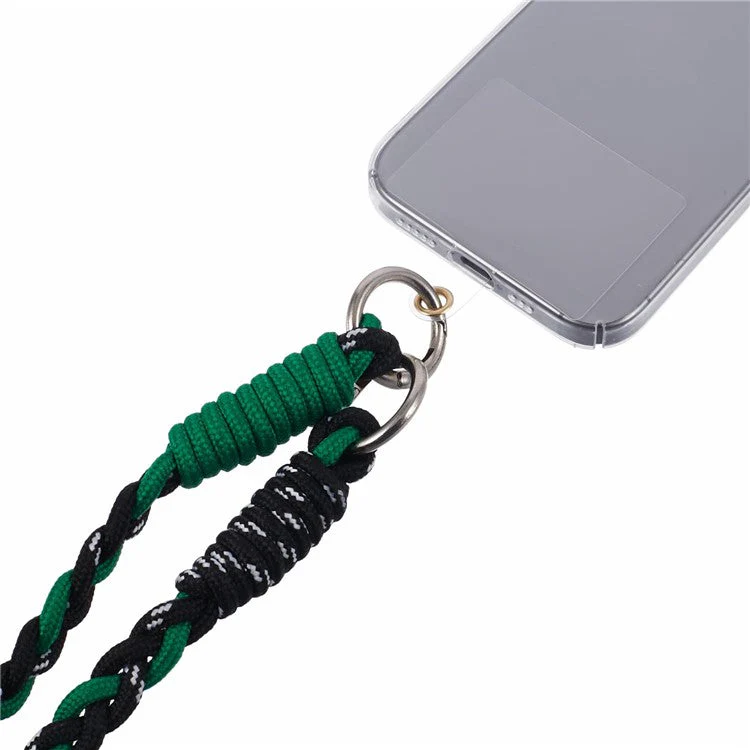 A5 Style 60cm Phone Crossbody Lanyard Weaving Polyester Shoulder Strap Phone Charms with Patch - Green Black - Image 6