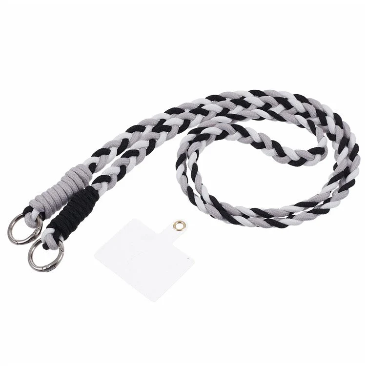 A5 Style 60cm Phone Crossbody Lanyard Weaving Polyester Shoulder Strap Phone Charms with Patch - Grey Black - Image 2