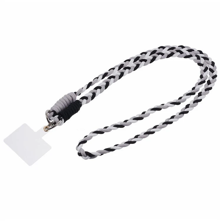 A5 Style 60cm Phone Crossbody Lanyard Weaving Polyester Shoulder Strap Phone Charms with Patch - Grey Black - Image 3