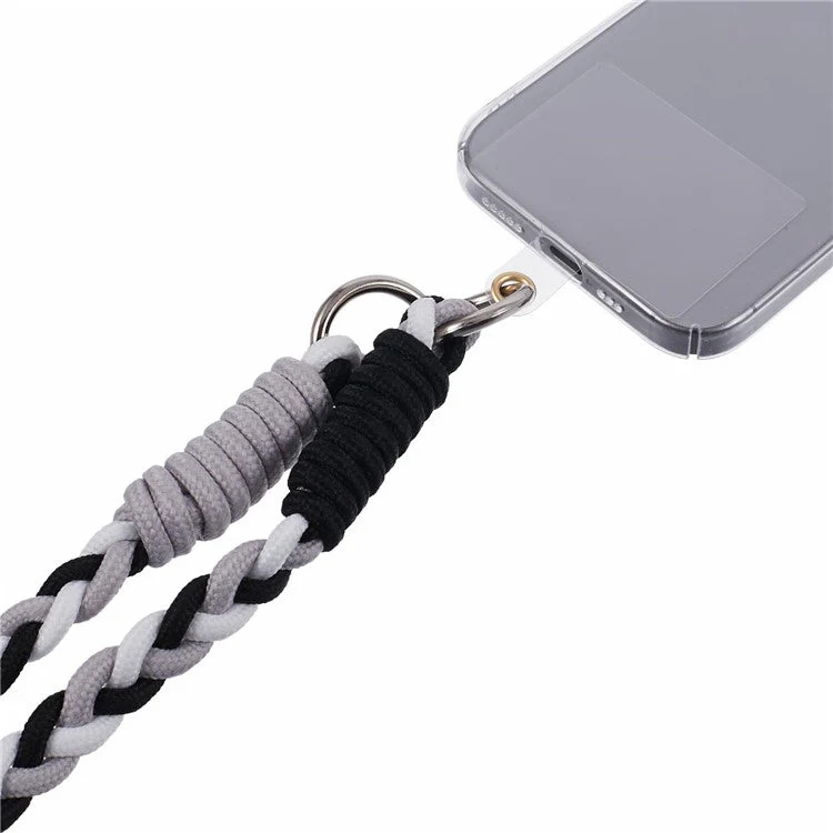 A5 Style 60cm Phone Crossbody Lanyard Weaving Polyester Shoulder Strap Phone Charms with Patch - Grey Black - Image 6