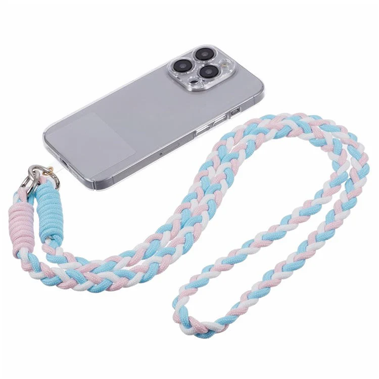A5 Style 60cm Phone Crossbody Lanyard Weaving Polyester Shoulder Strap Phone Charms with Patch - Pink Blue - Image 4