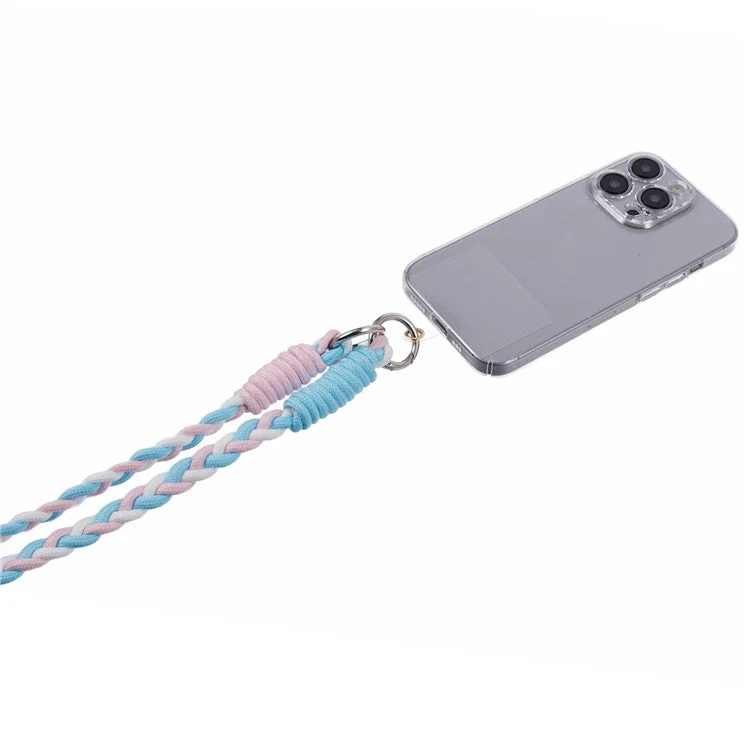A5 Style 60cm Phone Crossbody Lanyard Weaving Polyester Shoulder Strap Phone Charms with Patch - Pink Blue - Image 5