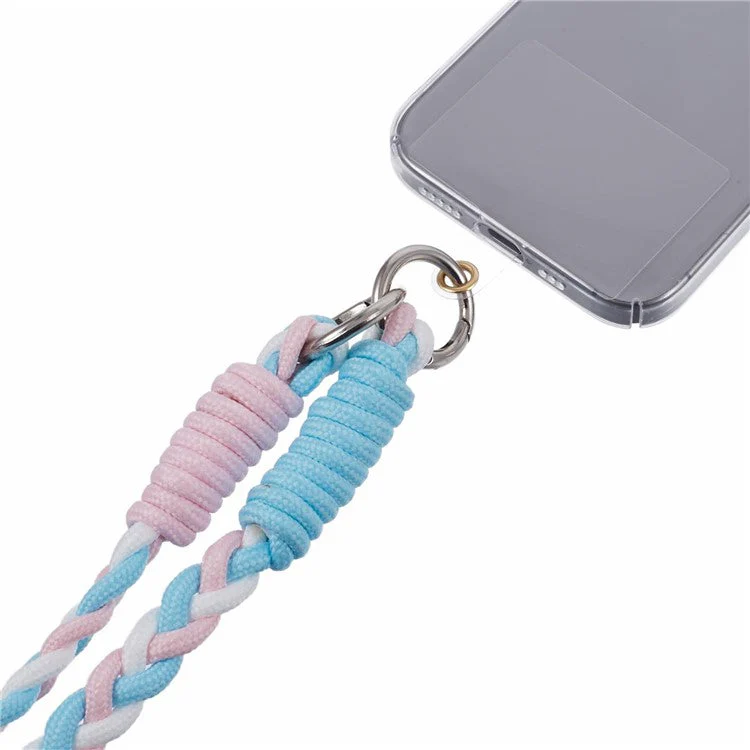 A5 Style 60cm Phone Crossbody Lanyard Weaving Polyester Shoulder Strap Phone Charms with Patch - Pink Blue - Image 6