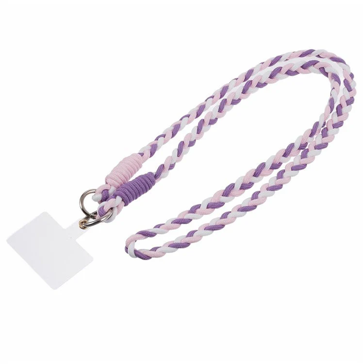 A5 Style 60cm Phone Crossbody Lanyard Weaving Polyester Shoulder Strap Phone Charms with Patch - Purple Pink - Image 3