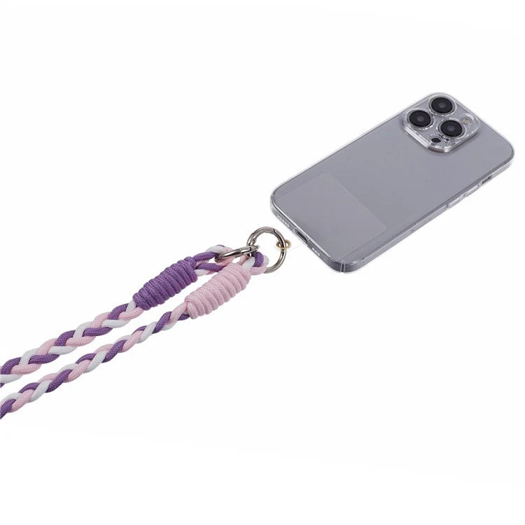 A5 Style 60cm Phone Crossbody Lanyard Weaving Polyester Shoulder Strap Phone Charms with Patch - Purple Pink - Image 5