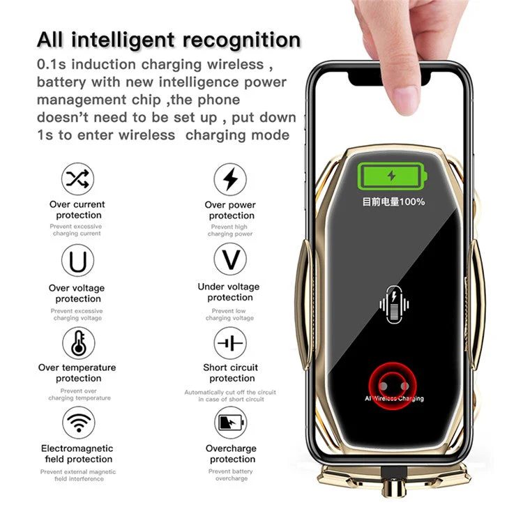 A5S Wireless Magnetic Car Charger Infrared Auto Sensing Clamp Car Air Vent Outlet Phone Mount Holder Magnetic Charging Station - Blue - Image 4