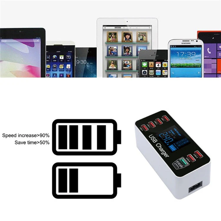 A9+ 8-Port USB+Type C 40W Quick Charge Adapter with LCD Display QC 3.0 Wall Charger - UK Plug - Image 4