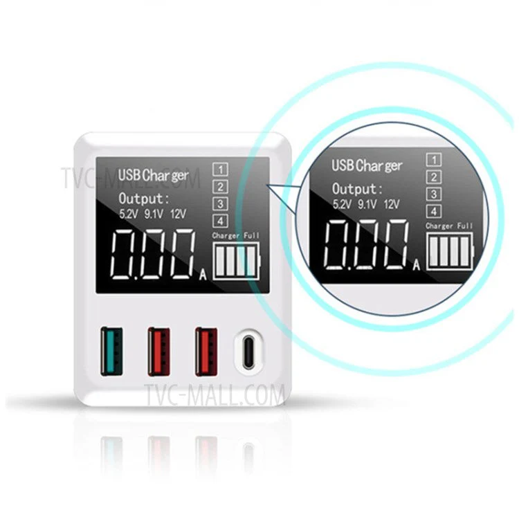 A9T+ USB+Type C 4-Port 40W Quick Charge Wall Adapter PD QC 3.0 Fast Charger with LCD Display - AU Plug - Image 5