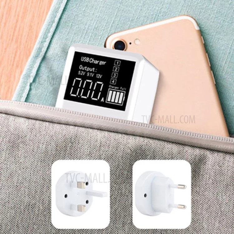 A9T+ USB+Type C 4-Port 40W Quick Charge Wall Adapter PD QC 3.0 Fast Charger with LCD Display - UK Plug - Image 3