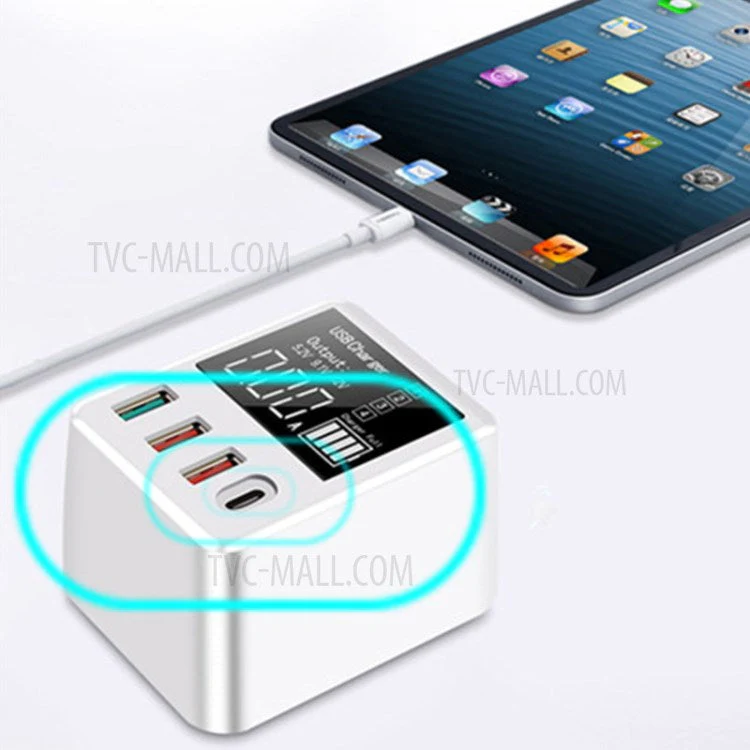 A9T+ USB+Type C 4-Port 40W Quick Charge Wall Adapter PD QC 3.0 Fast Charger with LCD Display - UK Plug - Image 6