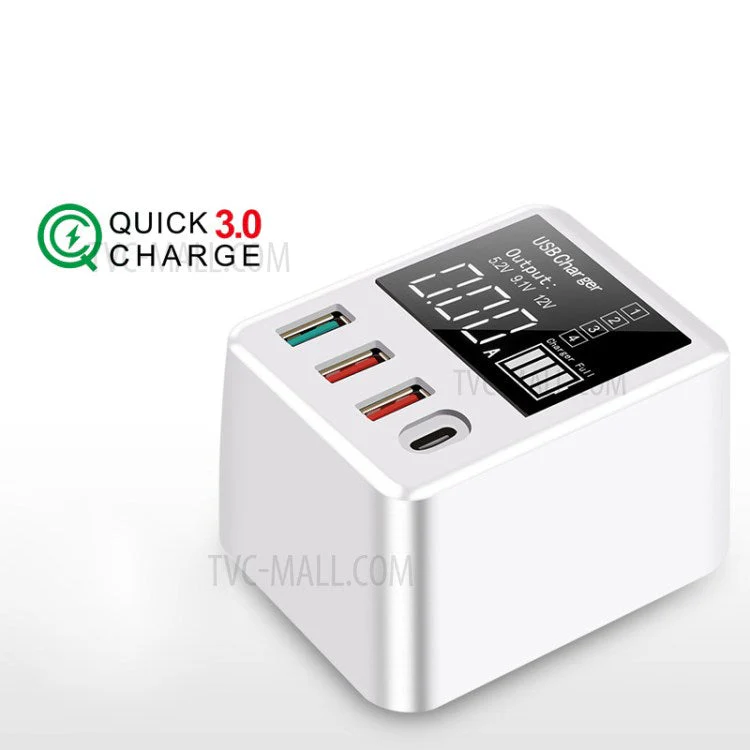 A9T+ USB+Type C 4-Port 40W Quick Charge Wall Adapter PD QC 3.0 Fast Charger with LCD Display - UK Plug - Image 7