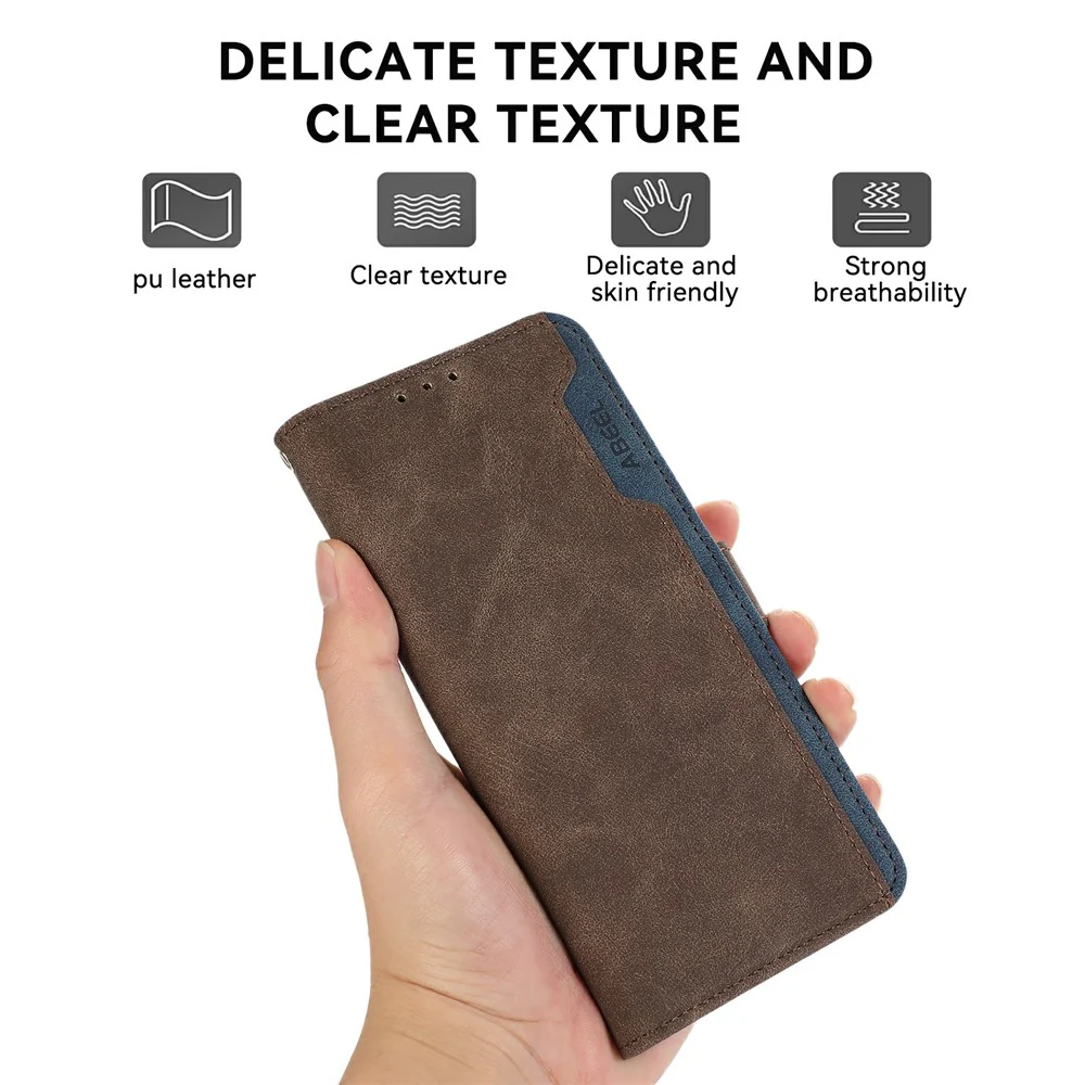 ABEEL For iPhone 17 Pro Max Case Color Splicing Leather Flip Phone Cover RFID Blocking - Brown - Image 7