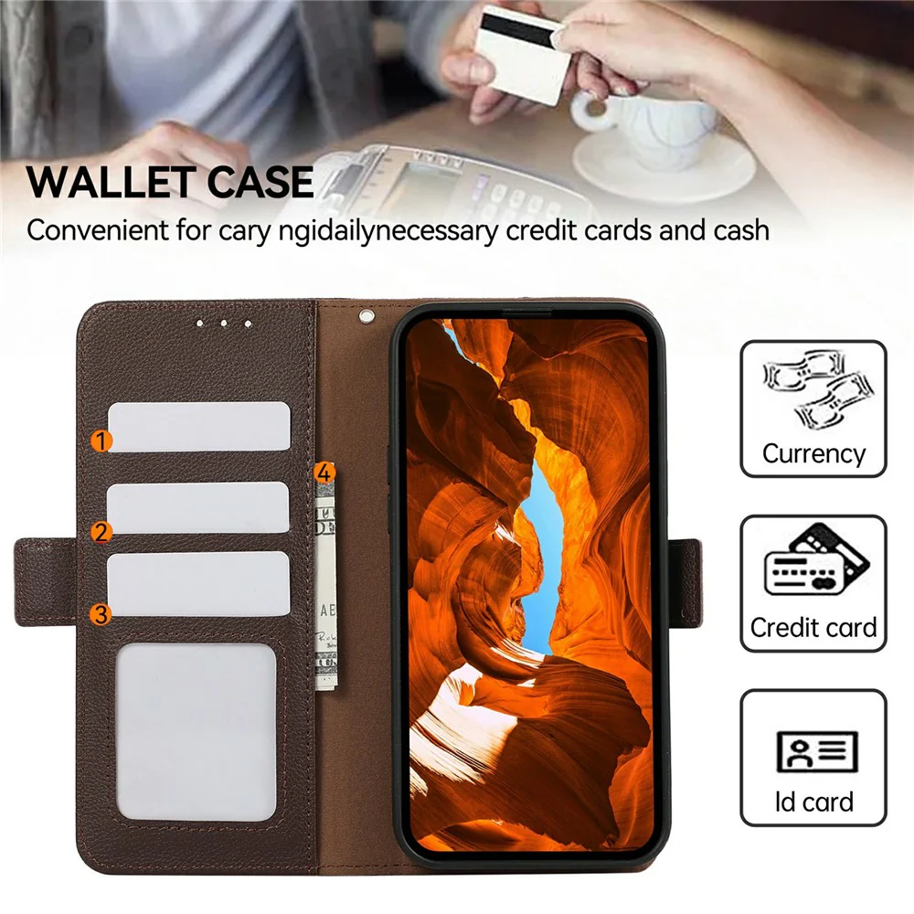 ABEEL For iPhone 17 Pro Max Case Litchi Texture Leather RFID Blocking Phone Cover - Brown - Image 5