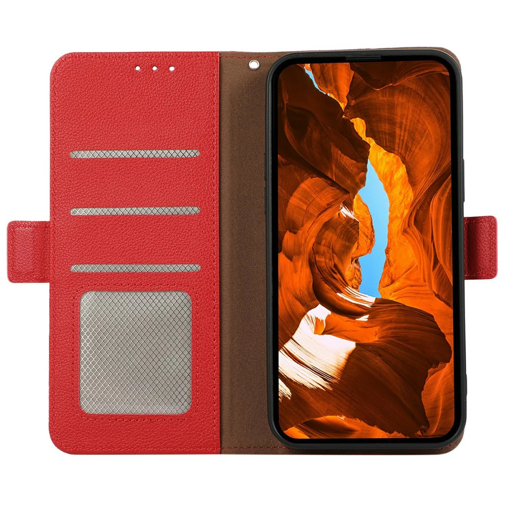 ABEEL For iPhone 17 Pro Max Case Litchi Texture Leather RFID Blocking Phone Cover - Red - Image 2