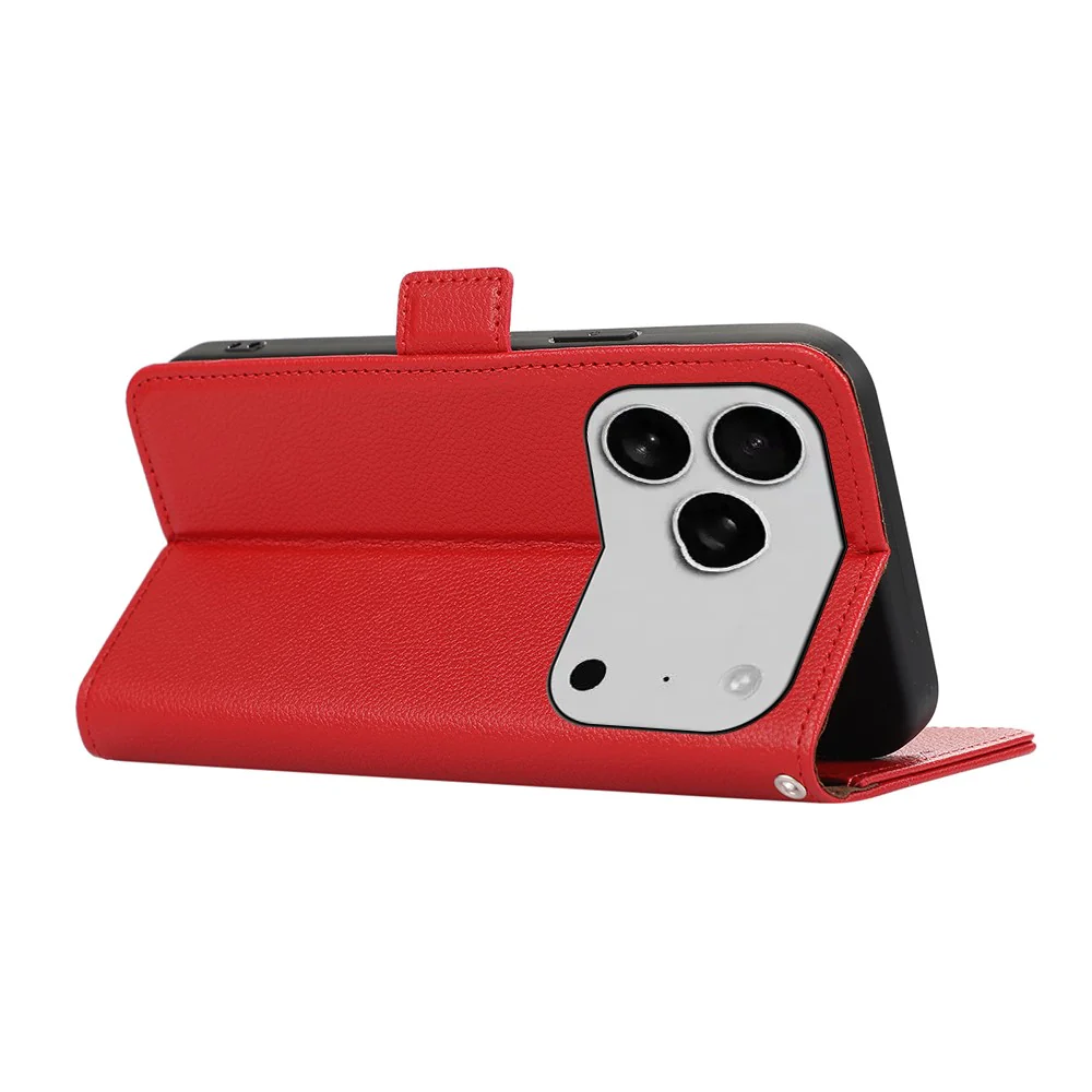 ABEEL For iPhone 17 Pro Max Case Litchi Texture Leather RFID Blocking Phone Cover - Red - Image 3