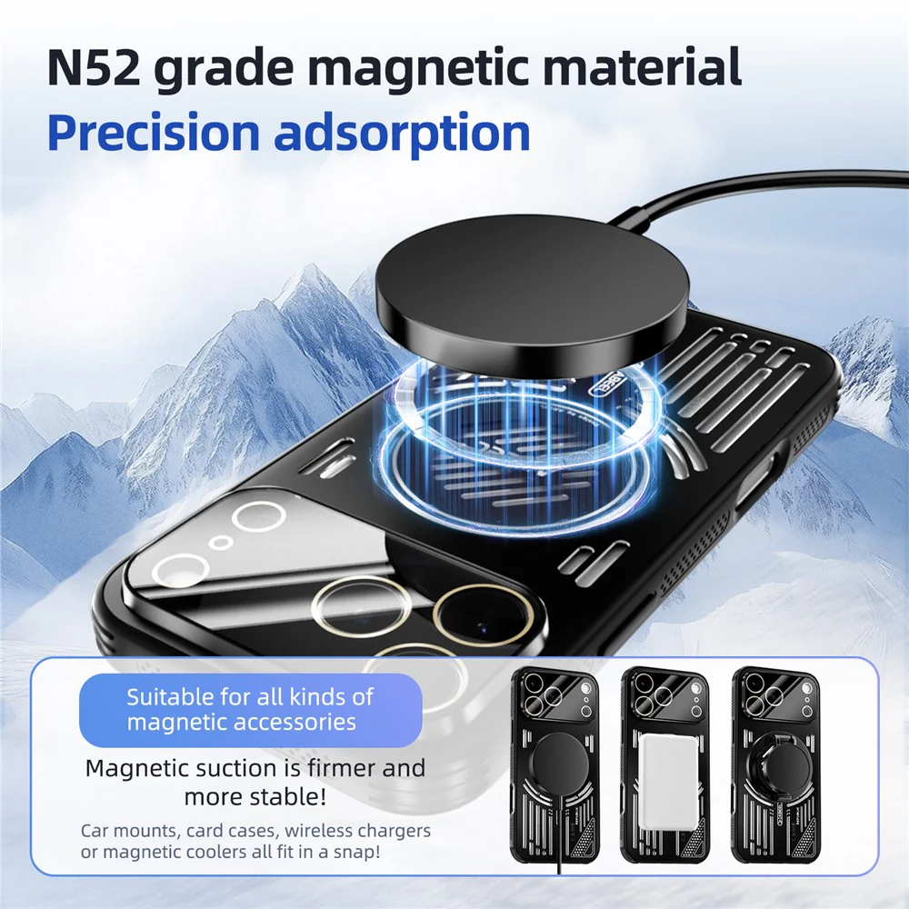 ABEEL For iPhone 17 Pro Max Magnetic Case Aluminium Alloy + PC + TPU Hollow Heat Dissipation Phone Cover - Black - Image 3