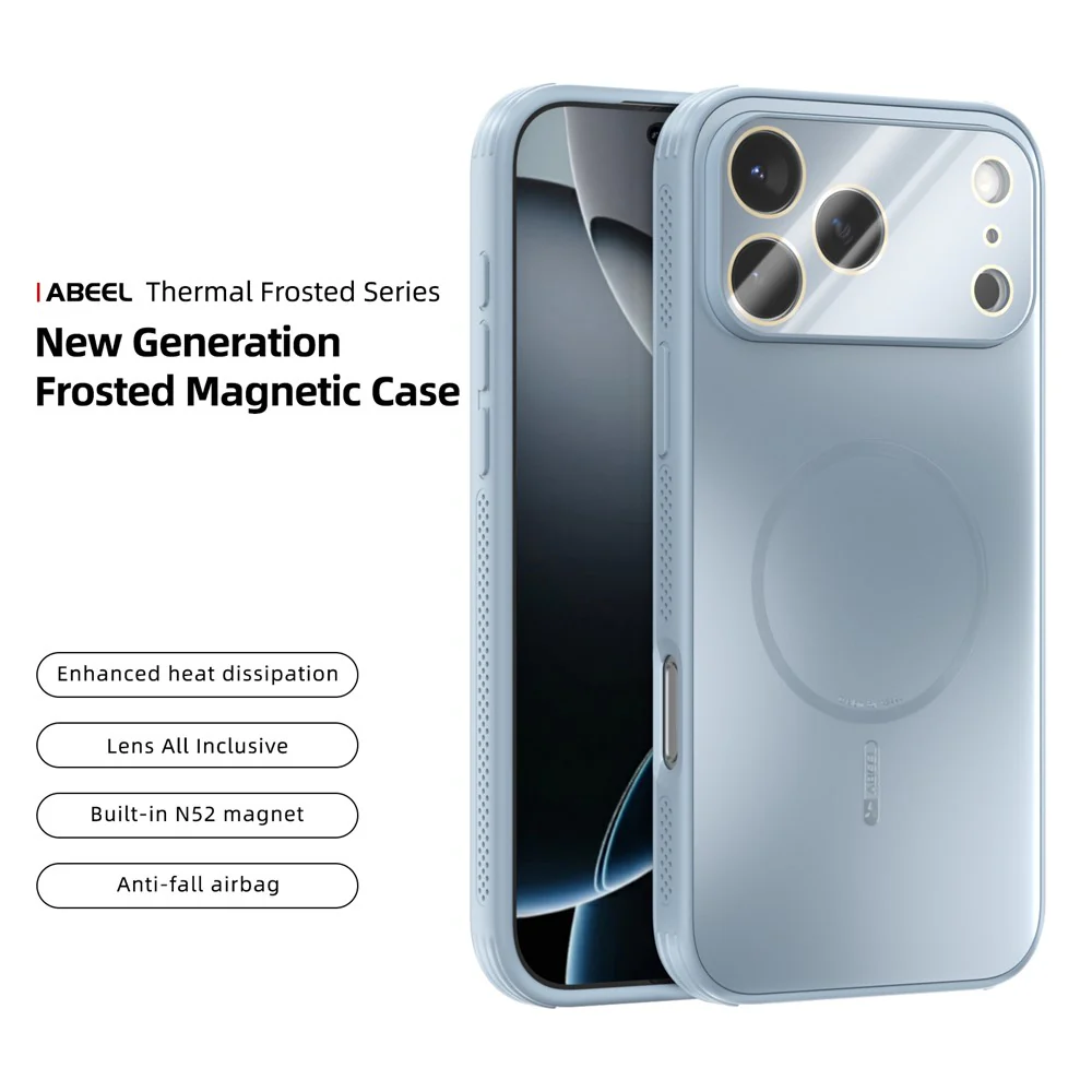 ABEEL For iPhone 17 Pro Max Magnetic Case TPU PC Cooling Matte Phone Back Cover with Lens Film - Baby Blue - Image 2
