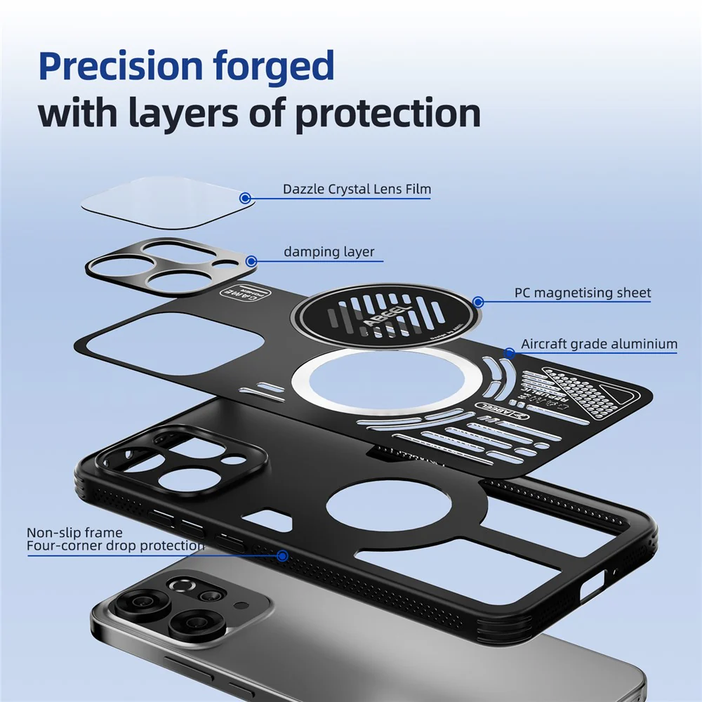 ABEEL For Oppo Reno14 Pro 5G (Global) Magnetic Case Aluminium Alloy + PC + TPU Hollow Heat Dissipation Phone Cover - Light Green - Image 8