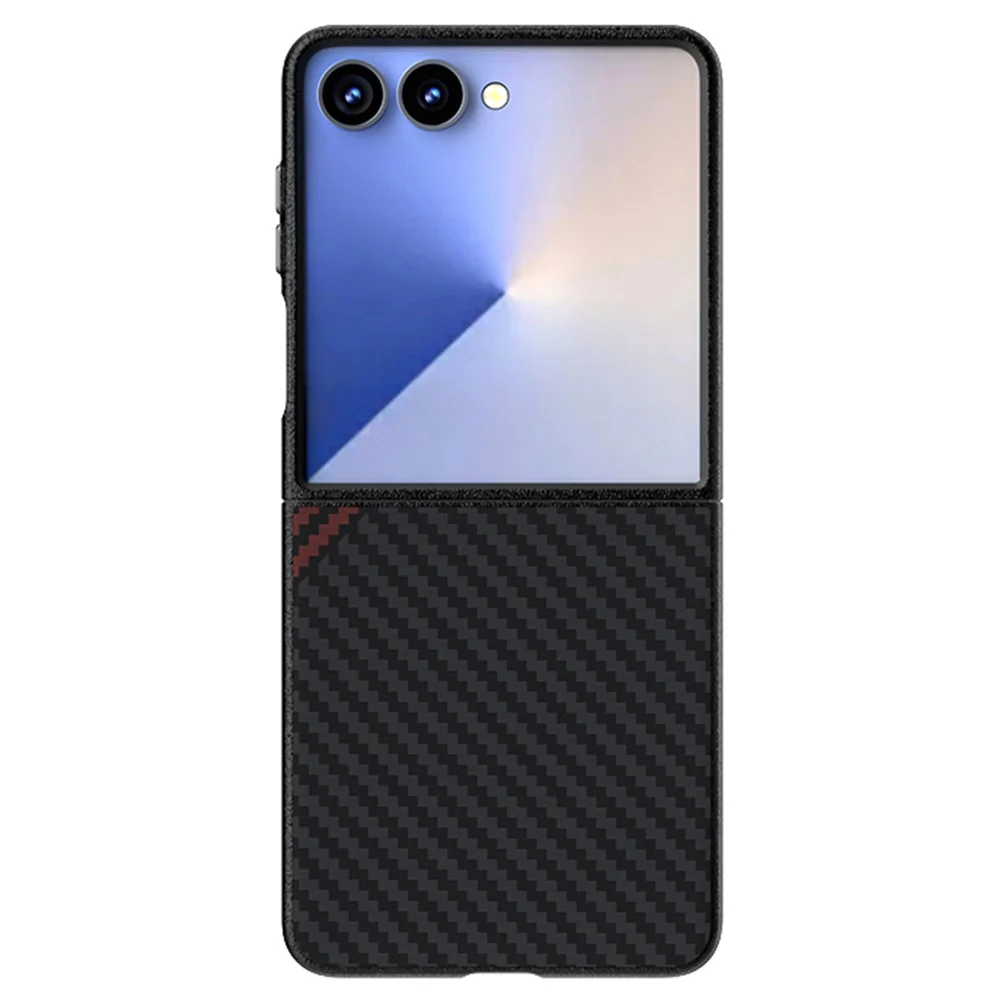 ABEEL For Samsung Galaxy Z Flip7 5G Case Compatible with MagSafe Carbon Fiber Texture Back Cover - Black / Red - Image 2