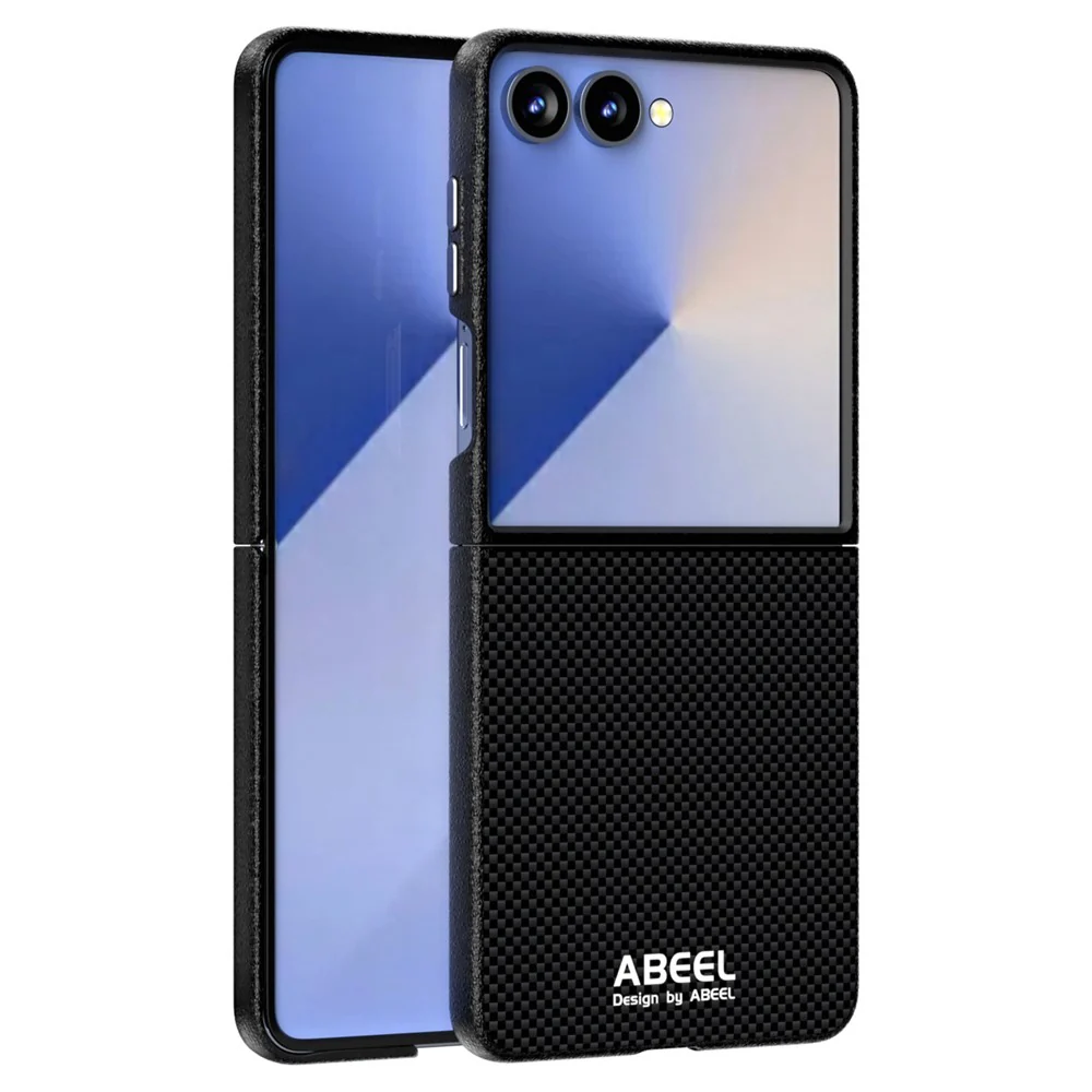 ABEEL For Samsung Galaxy Z Flip7 5G Case Compatible with MagSafe Printed PC Aluminum Alloy Leather Phone Cover - Black