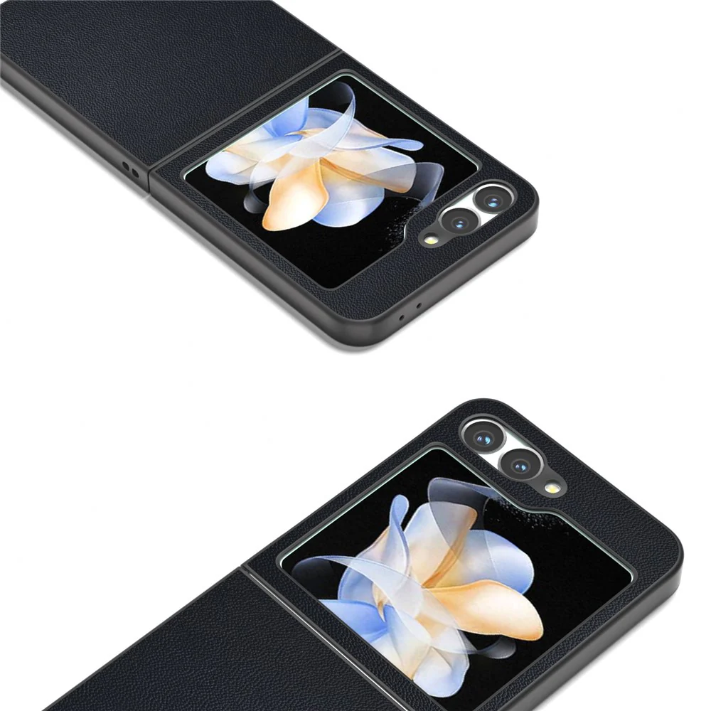 ABEEL For Samsung Galaxy Z Flip7 FE 5G / Z Flip6 5G Case Black Edge Genuine Cow Leather PC Phone Cover - Blue - Image 4