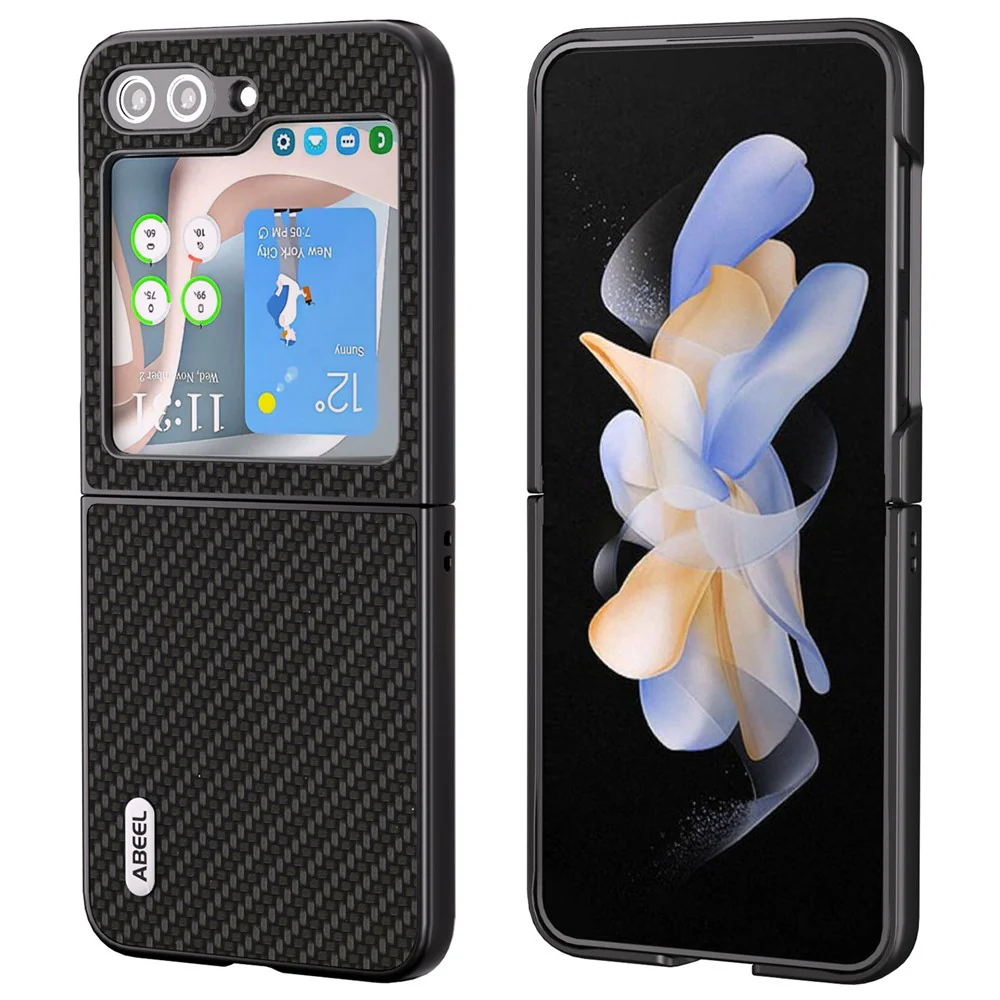 ABEEL For Samsung Galaxy Z Flip7 FE 5G / Z Flip6 5G Case Carbon Fiber Texture Phone Protective Cover - Black