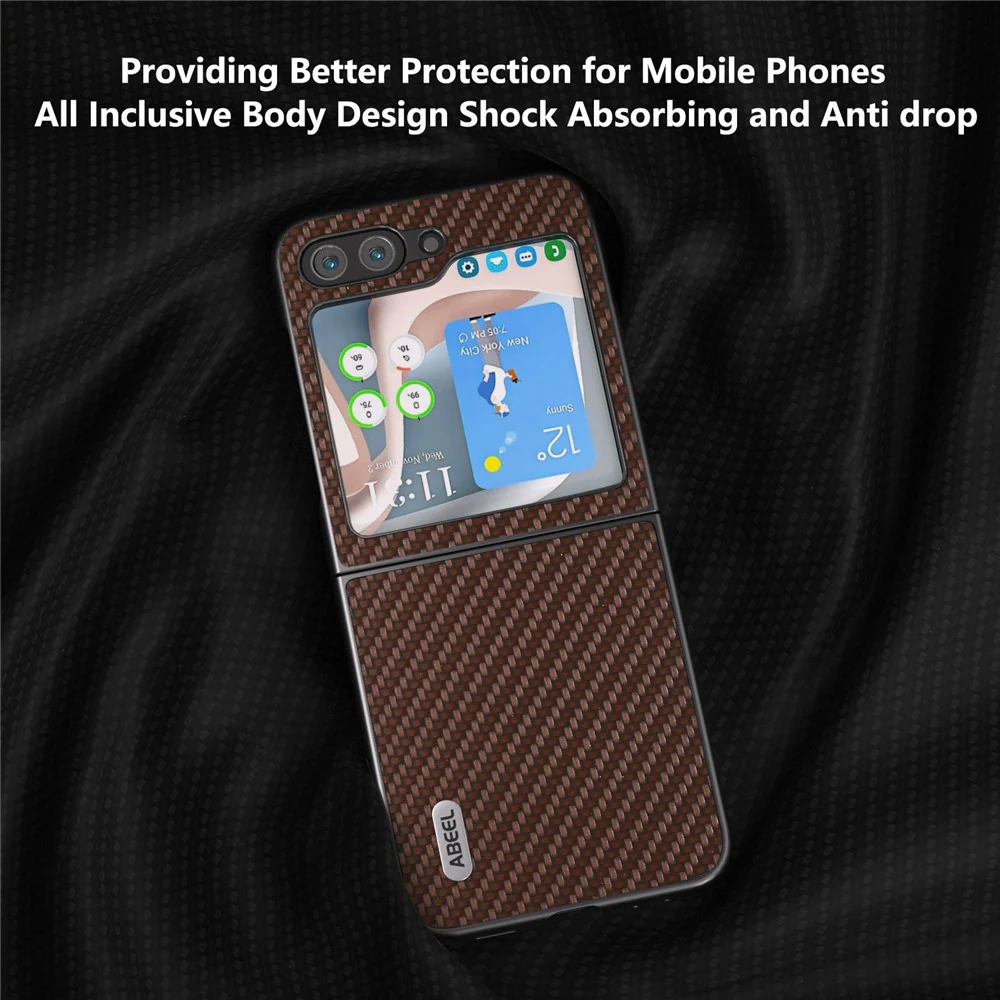 ABEEL For Samsung Galaxy Z Flip7 FE 5G / Z Flip6 5G Case Carbon Fiber Texture Phone Protective Cover - Brown - Image 3