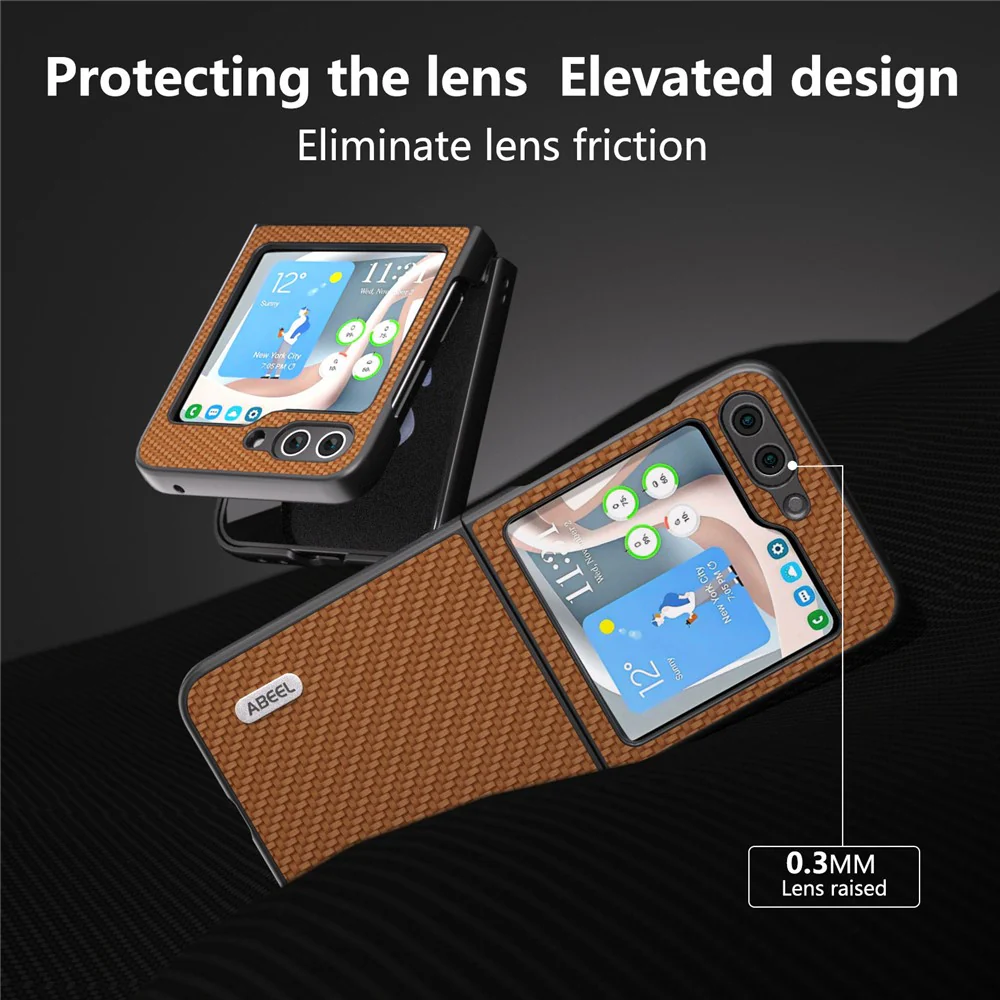 ABEEL For Samsung Galaxy Z Flip7 FE 5G / Z Flip6 5G Case Carbon Fiber Texture Phone Protective Cover - Light Brown - Image 2