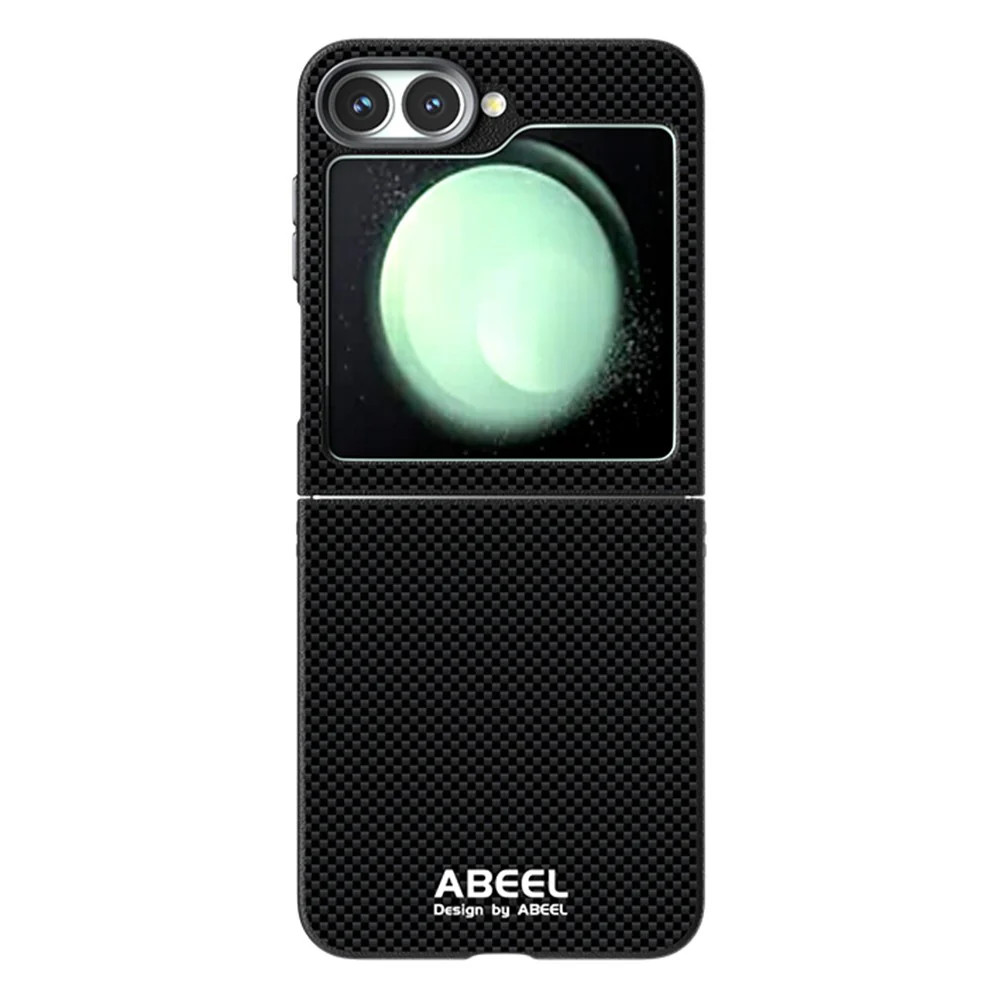 ABEEL For Samsung Galaxy Z Flip7 FE 5G / Z Flip6 5G Case Compatible with MagSafe Printed PC TPU Aluminum Alloy Leather Phone Cover - Black