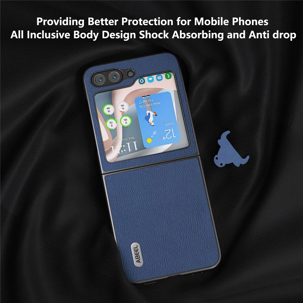ABEEL For Samsung Galaxy Z Flip7 FE 5G / Z Flip6 5G Case Cowhide Leather Litchi Texture Phone Protective Cover - Blue - Image 3