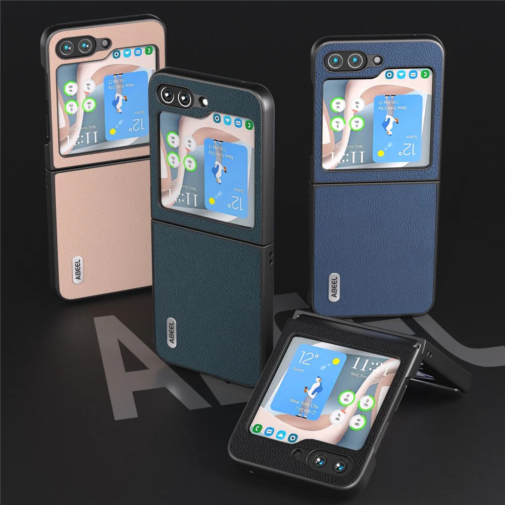 ABEEL For Samsung Galaxy Z Flip7 FE 5G / Z Flip6 5G Case Cowhide Leather Litchi Texture Phone Protective Cover - Blue - Image 5