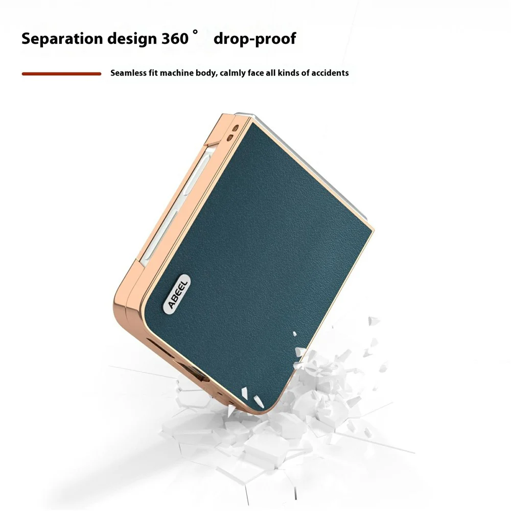 ABEEL For Samsung Galaxy Z Flip7 FE 5G / Z Flip6 5G Case Electroplating Edge Genuine Cow Leather+PC Phone Cover - Green - Image 3