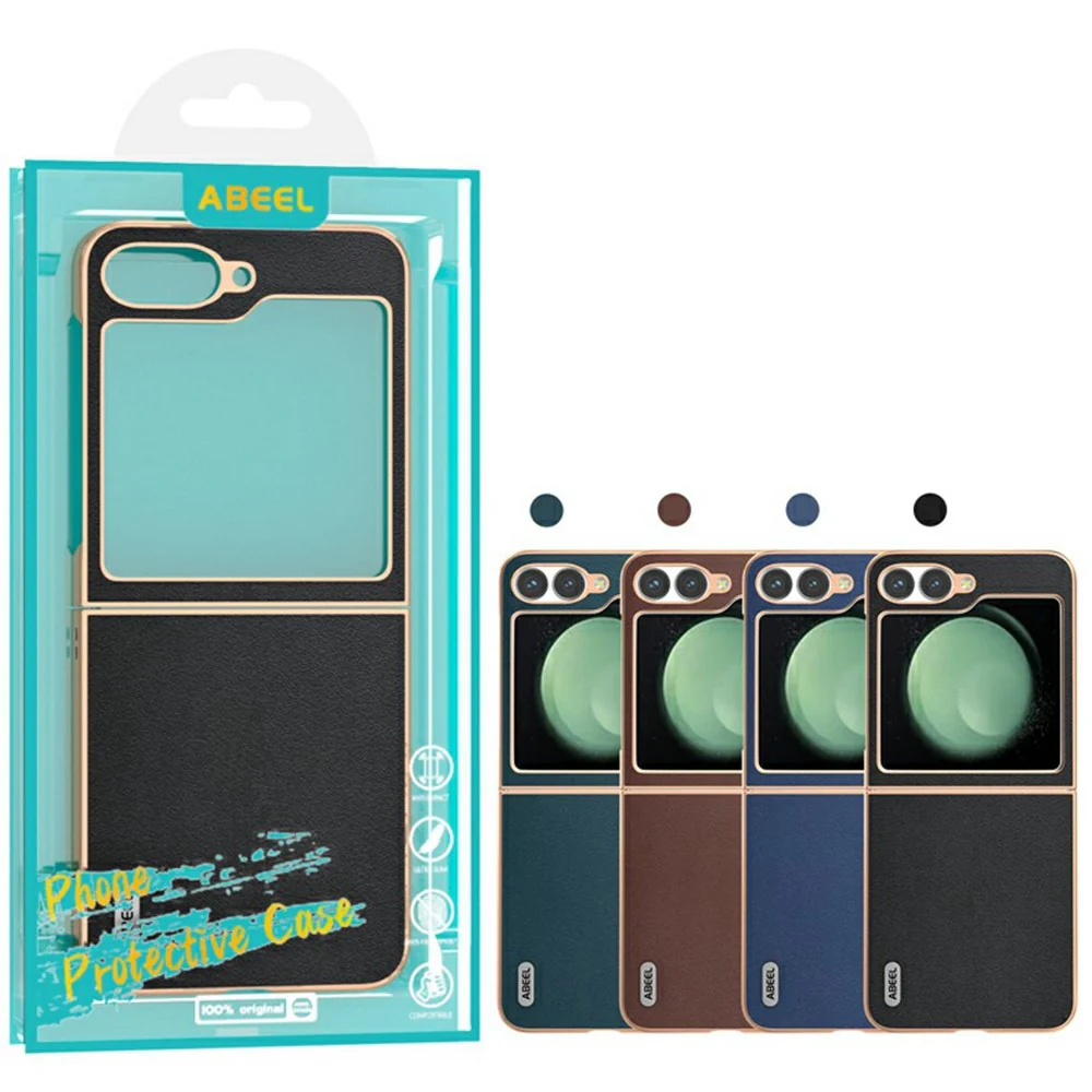 ABEEL For Samsung Galaxy Z Flip7 FE 5G / Z Flip6 5G Case Electroplating Edge Genuine Cow Leather+PC Phone Cover - Green - Image 5
