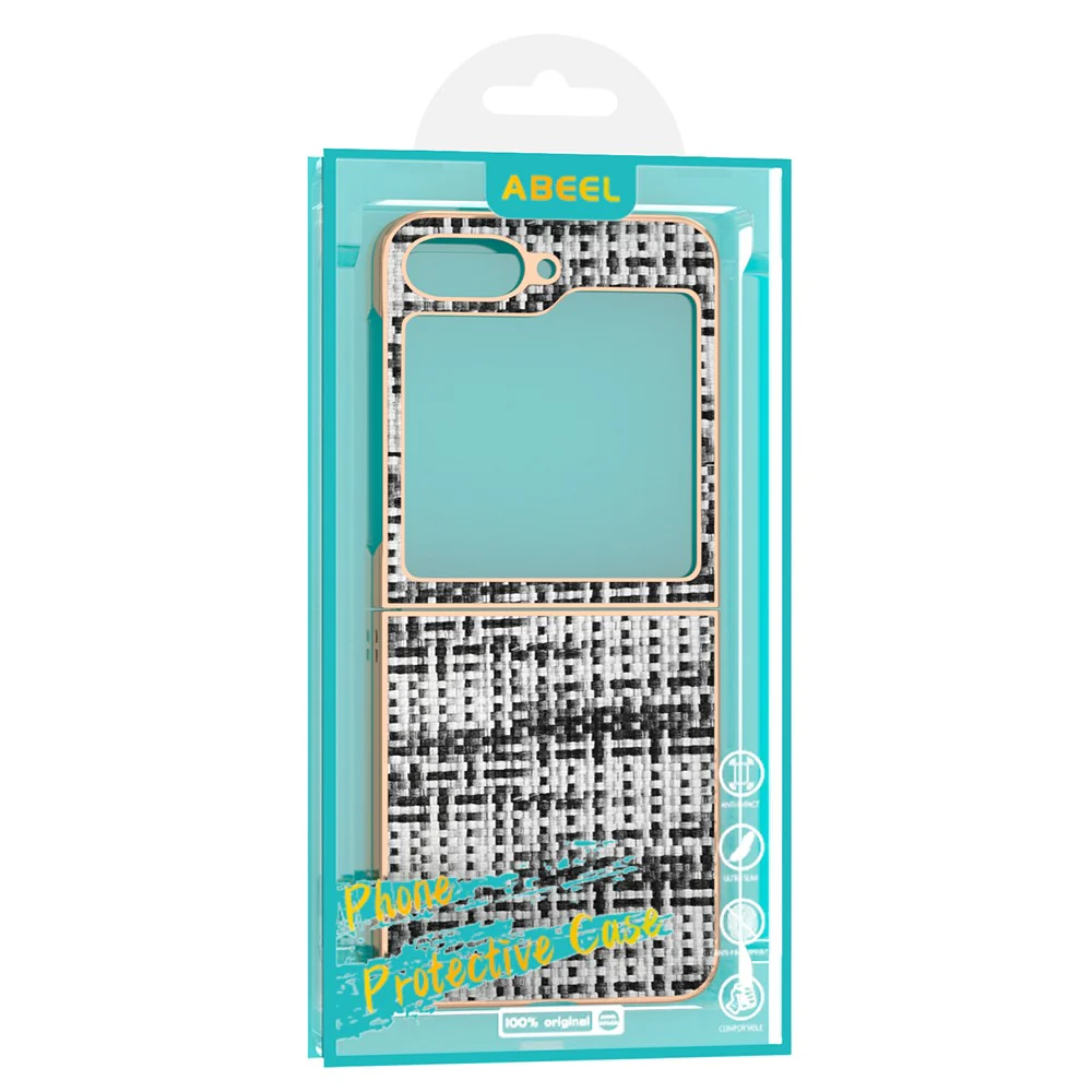 ABEEL For Samsung Galaxy Z Flip7 FE 5G / Z Flip6 5G Case Electroplating Edge Plaid Texture PU Leather+PC Phone Cover - Orange Red - Image 6
