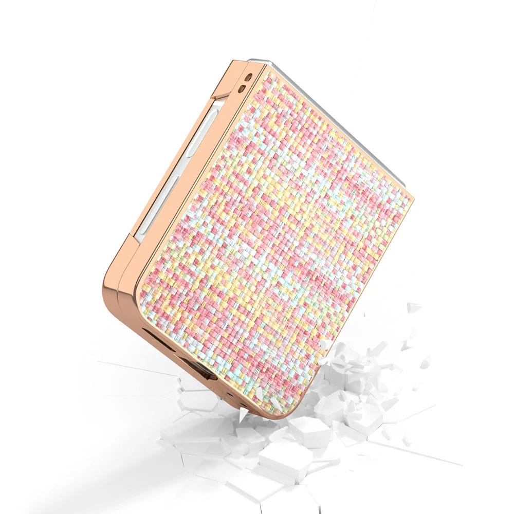 ABEEL For Samsung Galaxy Z Flip7 FE 5G / Z Flip6 5G Case Electroplating Edge Plaid Texture PU Leather+PC Phone Cover - Pink - Image 4