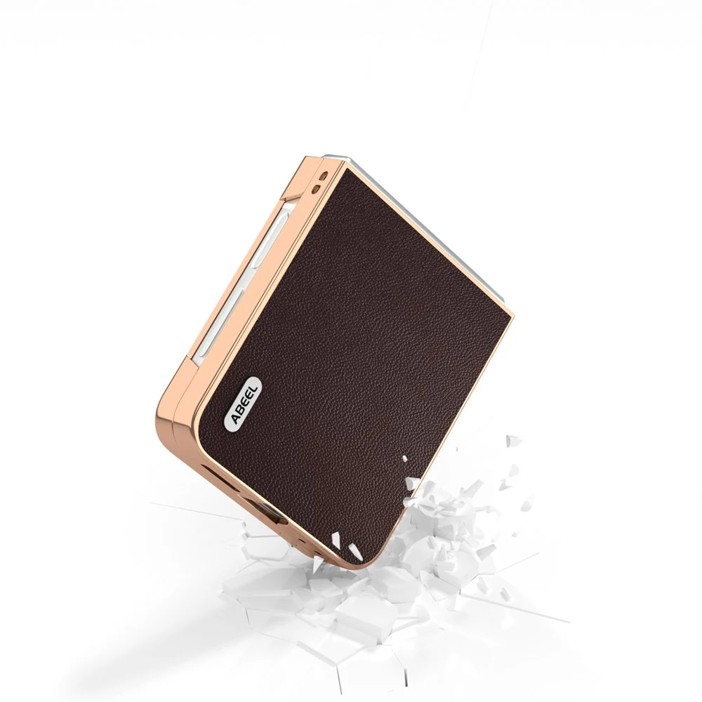 ABEEL For Samsung Galaxy Z Flip7 FE 5G / Z Flip6 5G Case Electroplating Genuine Cow Leather PC Phone Cover - Coffee - Image 4