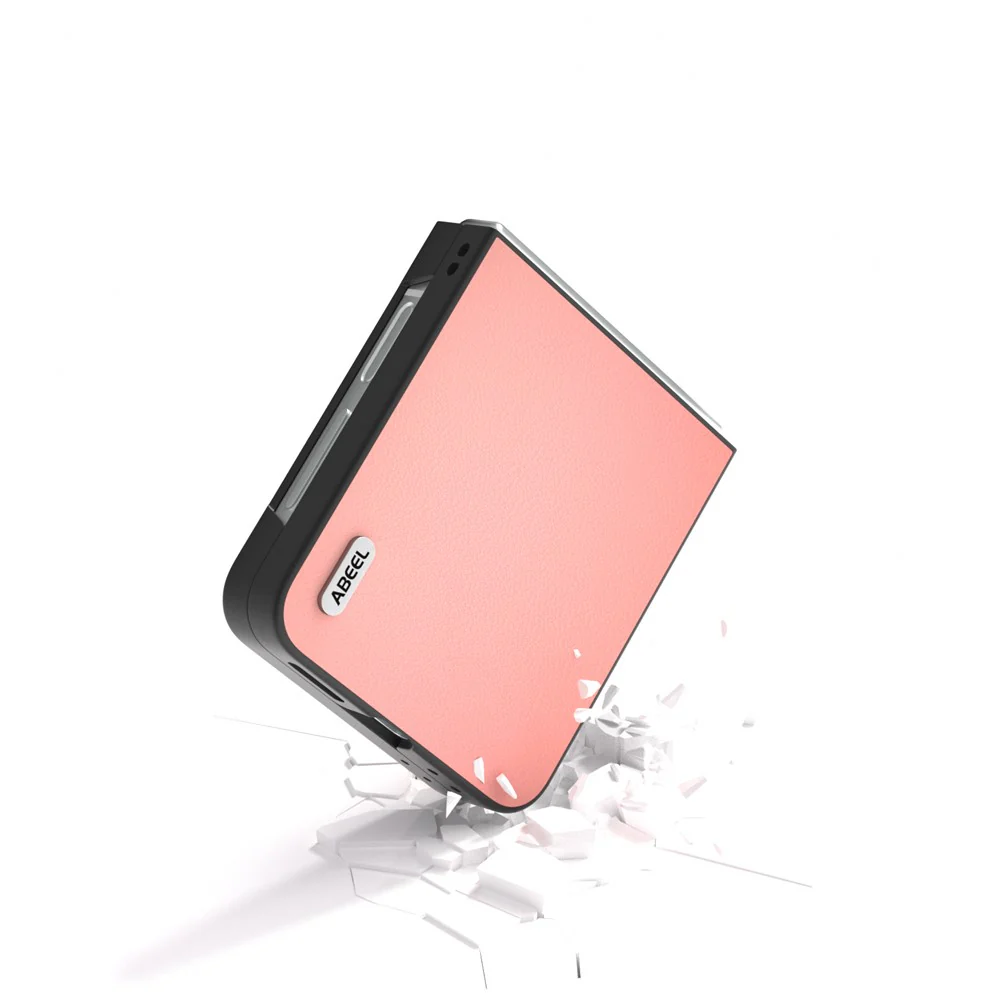 ABEEL For Samsung Galaxy Z Flip7 FE 5G / Z Flip6 5G Case Genuine Cow Leather Coated PC Folding Phone Cover - Pink - Image 3