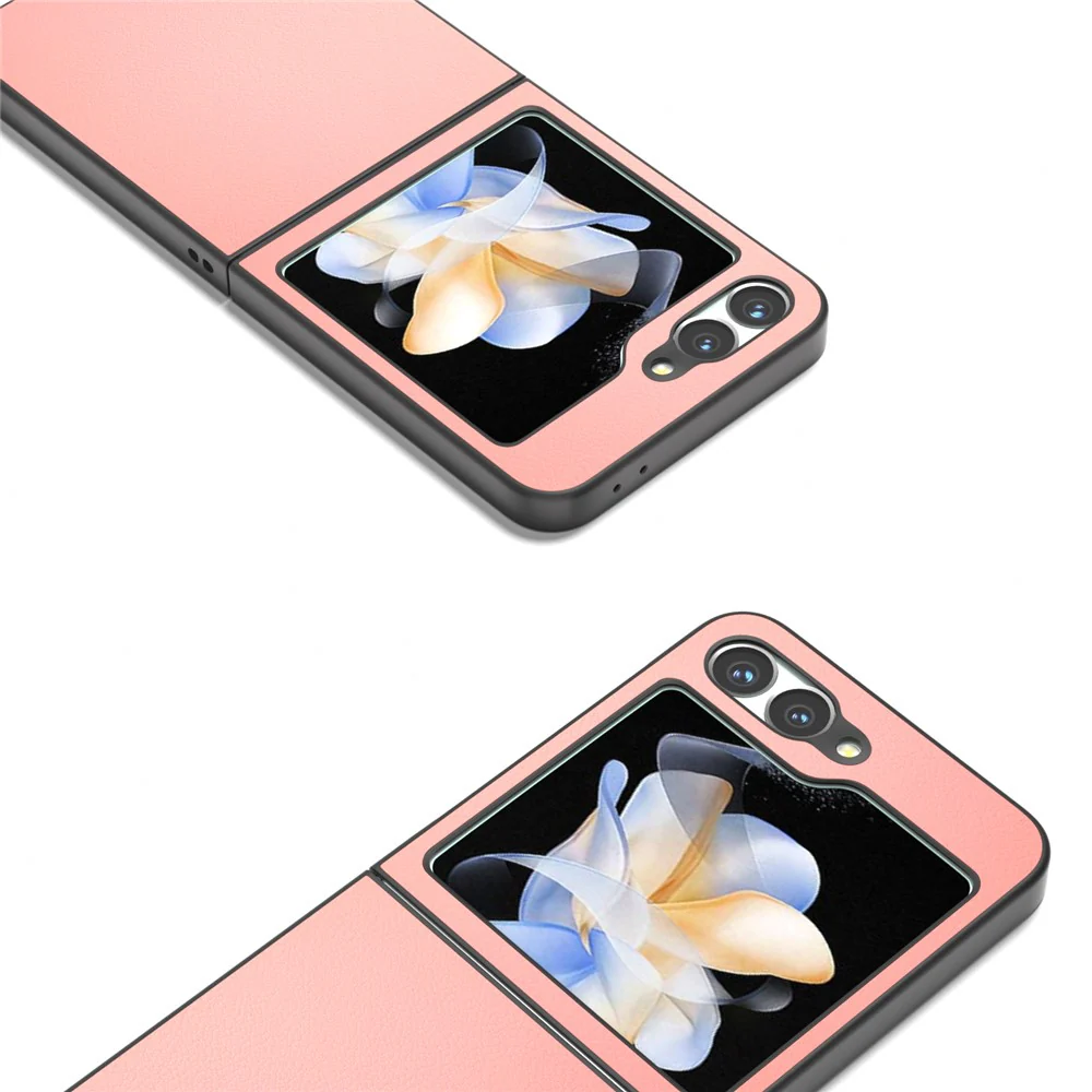 ABEEL For Samsung Galaxy Z Flip7 FE 5G / Z Flip6 5G Case Genuine Cow Leather Coated PC Folding Phone Cover - Pink - Image 4