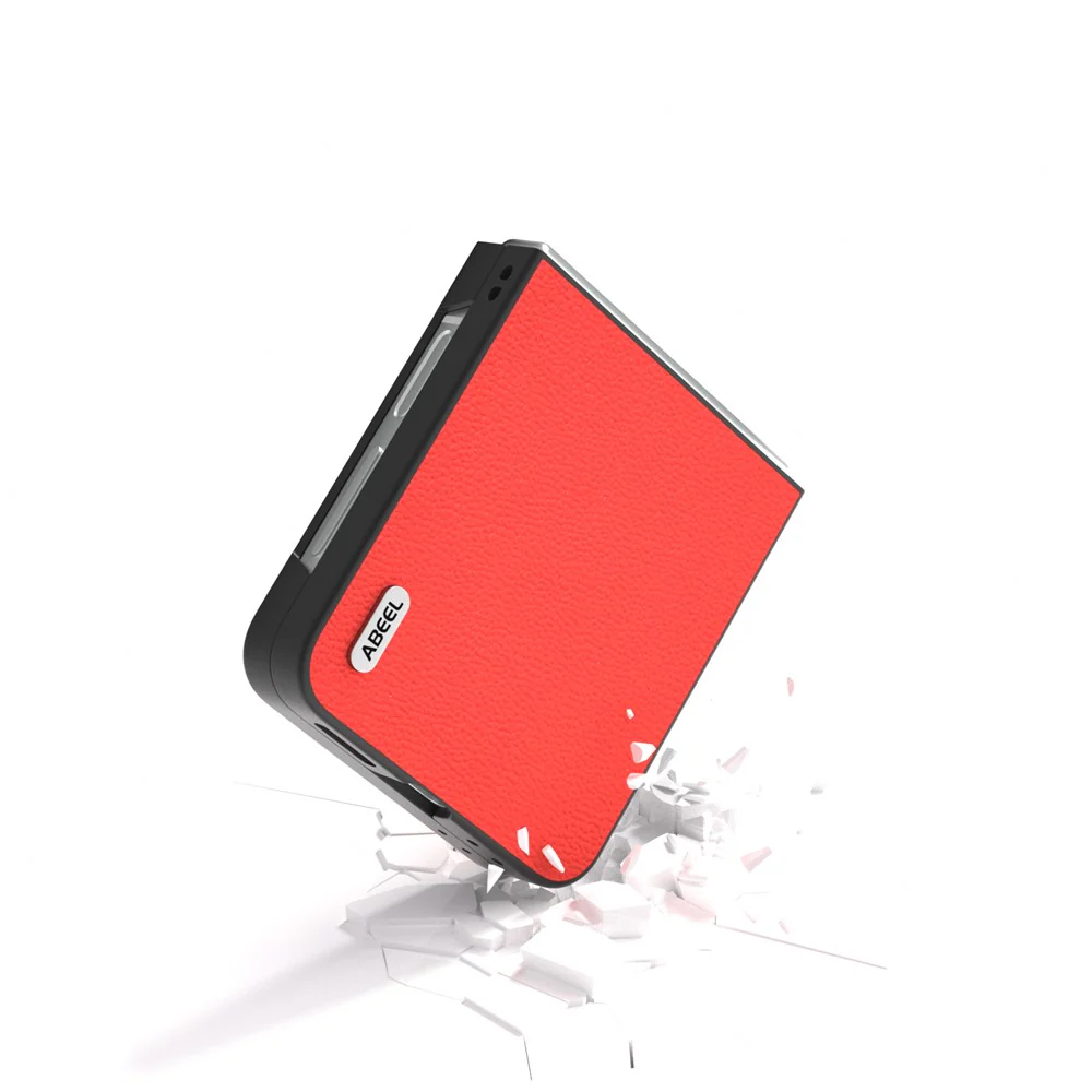 ABEEL For Samsung Galaxy Z Flip7 FE 5G / Z Flip6 5G Case Genuine Cow Leather+PC Hard Phone Cover - Red - Image 3