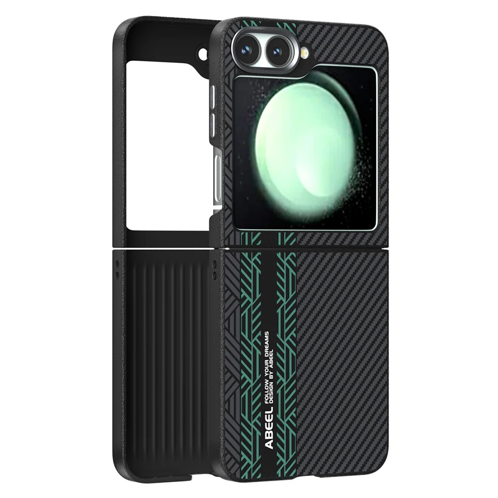 ABEEL For Samsung Galaxy Z Flip7 FE 5G / Z Flip6 5G Case PC + Aluminum Alloy + PU Leather Phone Cover Compatible with MagSafe - Texture 2 - Image 2