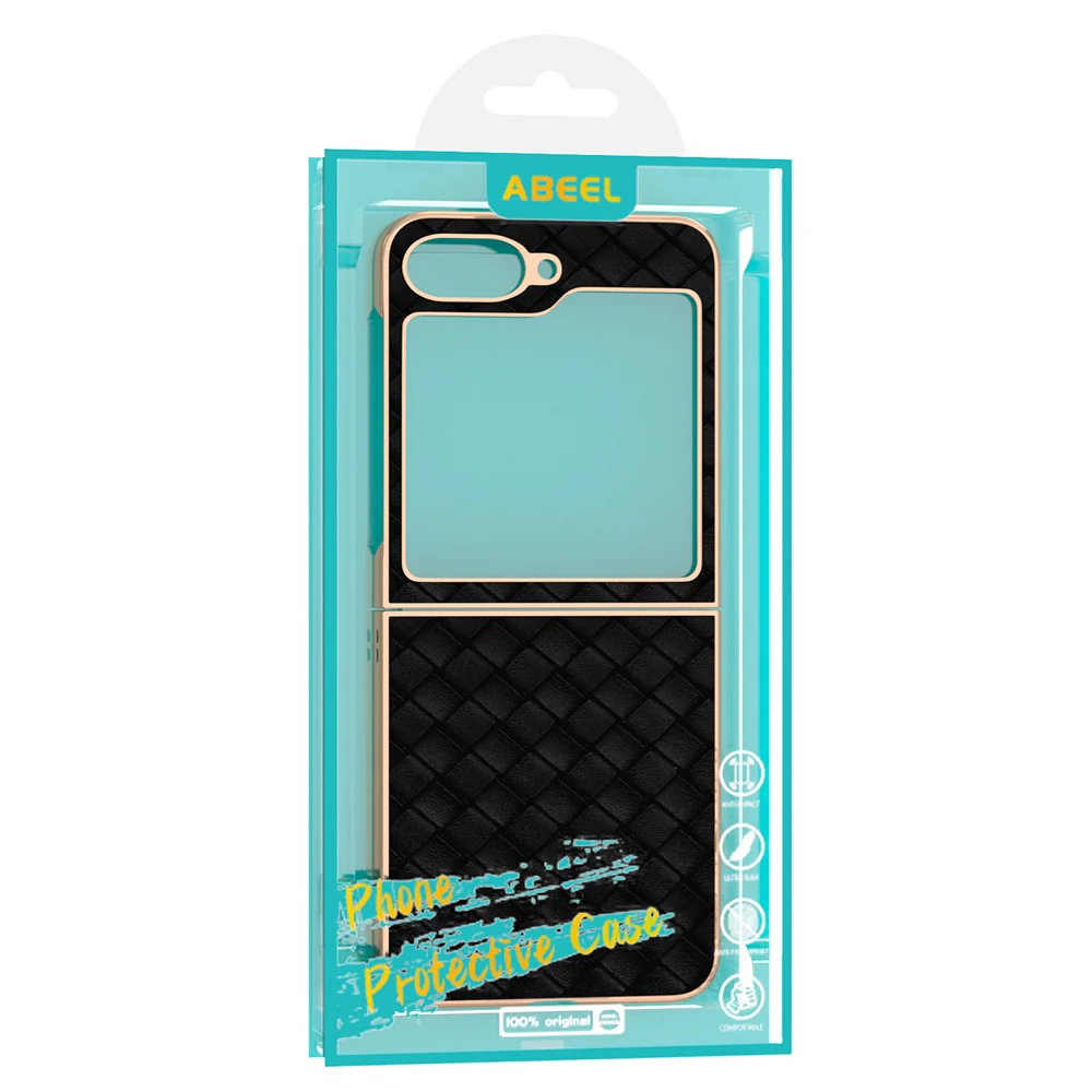 ABEEL For Samsung Galaxy Z Flip7 FE 5G / Z Flip6 5G Case Woven Texture Electroplating Edge Leather Coated PC Phone Cover - Green - Image 6